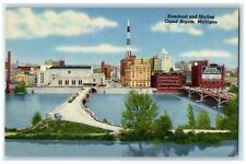 c1940's Riverfront And Skyline Grand Rapids Michigan MI Unposted Bridge Postcard picture