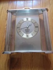 Vintage SEIKO brass/silver tone mantel clock, NOS in original box/manual QQZ188G picture