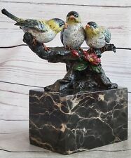 Goldfinches Warblers Three Little Birds on Branch Bronze Sculpture Figure Decor picture