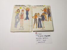 Lot of 2 Vintage Patterns Girls Overalls Jacket Pants Gauchos Size 12 1970’s CU picture