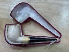 Vintage Floral Block Meerschaum Tobacco Pipe With Fitted Case 5.25” picture
