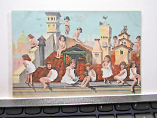 UNUSUAL HUMOROUS POSTCARD SHOWING MANY CHILDREN SITTING ON ROOFTOPS picture