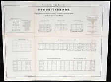 1856 Capt Delafield Large Antique Schematics French Infantry Barracks & Quarters picture