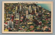 Air View, Business Section, Detroit, Michigan Vintage Linen Postcard picture