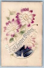 1910's BEST EASTER WISHES AIRBRUSHED EMBOSSED PURPLE SILVER GERMANY POSTCARD picture