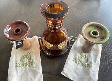 Zahrah Mini Hookah Bohemain Czech Glass Base And 2 Clay Bowls picture