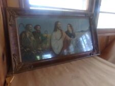 Vintage Picture Christ, Apostle Wood Frame Church Religious Artwork 32x18 picture