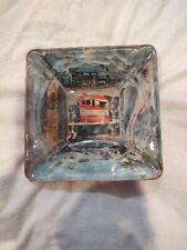 Glass Ashtray,Red White & Blue Flag Painted Train,  Felt Back, *Wear&Fading picture