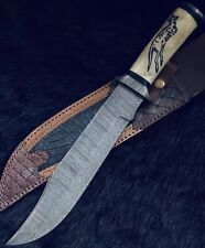 AB CUTLERY CUSTOM HANDMADE DAMASCUS BOWIE KNIFE HANDLE DAMASCUS CLIP AND BONE picture