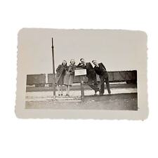 Vtg B&W 1940s Photo Found Friends Posing In Front Of Train Happy Snapshot picture