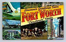 Postcard Multi View Banner Fort Worth Souvenir Greetings Cow Town Texas picture