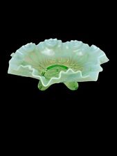Vintage Jefferson Glass Co. Meander  Glass Bowl~Green Opalescent~Ruffled/Footed  picture