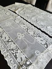 PAIR Off White Cotton Filet Lace Curtain Panels Made in America 2 Panel Set picture