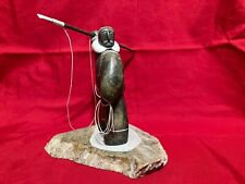 HANDCARVED SOAPSTONE ESKIMO HUNTER WITH SPEAR picture