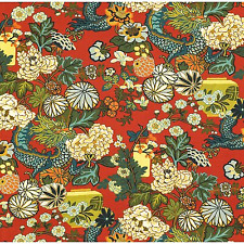 2Yds Schumacher Chiang Mai Dragon Jewel Tones On Lacquer Red Linen Print picture