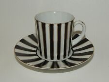 Vintage Interco Chicago Japan Black & White Striped Demitasse Cup & Saucer Set picture