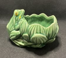 Vintage Mccoy? Pottery Planter Frog Green Lily Pad Lotus Succulent MCM picture
