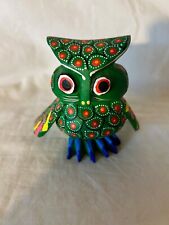 Colorful Wood Hand Painted Owl Figurine Mexican Folk Art picture