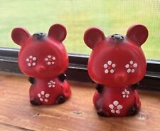 VINTAGE Mid-Century Modern Red Panda with Daisy Salt And Pepper Shakers JAPAN picture