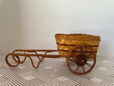 Vintage Small Hand Woven Wicker Basket Wheelbarrow Cart Floral Shelf Decor picture