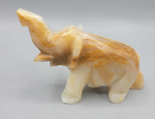 Vintage Carved Onyx Marble Stone Elephant Trunk Up Tusks 5.5
