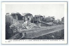 Giant Locomotives At M & O Shops Destroyed Tornado At Murphysboro IL Postcard picture