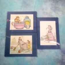 3 House Mouse Designs 5x7 Blue Matted Prints - mice, cat, cleanliness picture