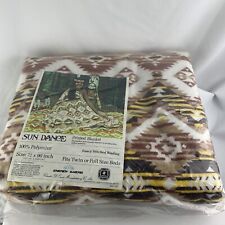 NOS Charles D Owen Vintage Polyester Blanket 72x90 Twin Full Santa Fe Print 70s picture