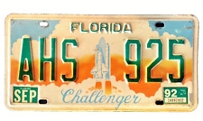 Florida License Plate 1992 - Challenger - NASA, Space - Fair Condition picture