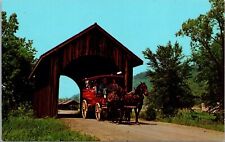 Cassville Wis. Covered Bridge to Stonefield Village  Postcard Horse Buggy Chrome picture