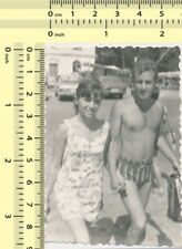 Couple Beach Blurry Shirtless Muscular Man Trunks Woman Hold Hands vintage photo picture