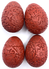 Cinnabar Egg Lot of 4 Carved Wedding Happiness Chinese Vintage Lacquer picture