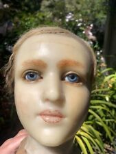 19C  French Antique Lovely Child's Wax Mannequin Head Human Hair Glass Eyes  picture