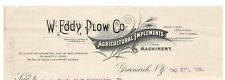 1909 W Eddy Plow Co Greenwich NY graphic Letterhead Farm Agricultural Tools picture
