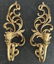 2 Syroco Hollywood Regency Gold Scroll Candle Wall Scones picture