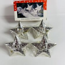 Christmas Napkin Rings Holders Santa Claus Star Set 4 International Silver  picture