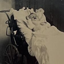 Antique Tintype Photograph Post Mortem Baby in Stroller Momento Mori Morbid Odd picture