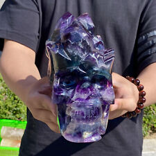 7.72LB Natural Colourful Fluorite Hand Carved Crystal Skull Meditation picture