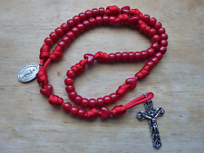 Red Paracord Rosary Beads Heart Paters Silver Crucifix Miraculous Medal Italy picture