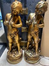 Auguste Moreau  Lamps Boy with Flute Pan   Spelter Lamp Bronze Finish 38