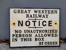VINTAGE GREAT WESTERN RAILWAY SIGN CAST IRON TRAIN TRACK CONDUCTOR NOTICE PLAQUE picture