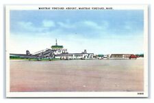 Postcard Martha's Vineyard Airport, Martha's Vineyard, Mass linen T4 B picture