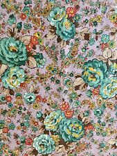 Antique Vintage Paisley Roses Floral Cotton Fabric ~Aqua  Turquoise Lavender picture