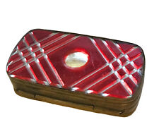 Art Deco Ruby Red Etched Glass Brass Snuff/Trinket/Pill Box picture