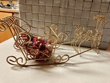 12” X 4.5 “ Reindeer And Sleigh Goldtone Wire With Spool And Button Garland picture