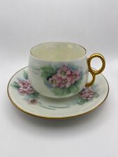 Vintage Hand Painted Teacup Saucer Set w/Pink Flowers Made in Japan picture