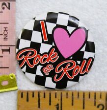 I Love Rock & Roll Heart Checkered Cafe Pinback Button Pin picture