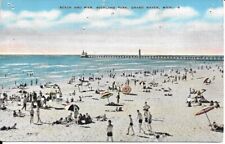 Grand Haven, Michigan Beach & Pier Bathing Scene Posted Linen Postcard. picture