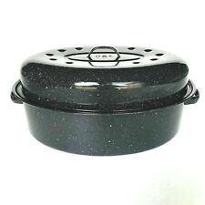 Vintage Speckled Enamelware Roaster Pan w/ Dome Lid Extra Large Oval USA 17.5x13 picture