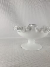 Vintage FENTON SILVER CREST Milk Glass Ruffled Pedestal COMPOTE CANDY DISH Bowl picture
